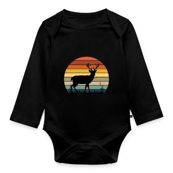 Retro Style Elk - Deer Vintage - Organic Longsleeve Baby Bodysuit - black - Front
