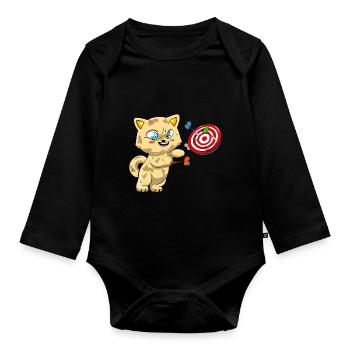 Cat Playing Darts - Organic Longsleeve Baby Bodysuit - black - Front