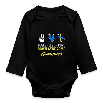 Peace Love Healing Down Syndrome Consciousness - Organic Longsleeve Baby Bodysuit - black - Front