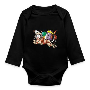 Universum Hunde Geschenk Weltall Astronaut Husky - Baby Bio-Langarm-Body - Schwarz - Vorne