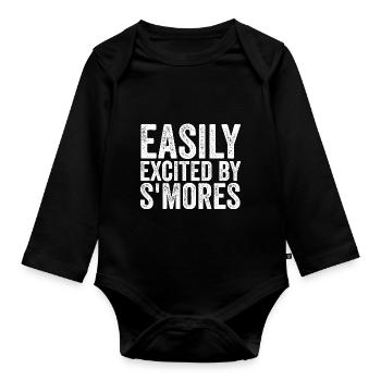 Marshmallow Campfire Camper Funny Easily Excited B - Baby Bio-Langarm-Body - Schwarz - Vorne