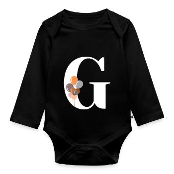 Buchstabe g Geburtstagsballon - Baby Bio-Langarm-Body - Schwarz - Vorne
