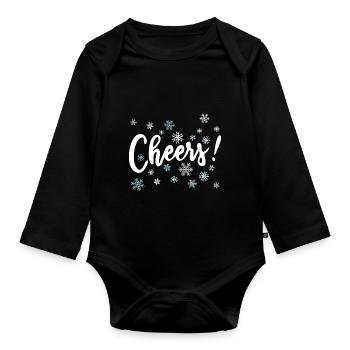 Prost! Frohe Weihnachten Feiertage Fröhliche Schneeflocken - Baby Bio-Langarm-Body - Schwarz - Vorne