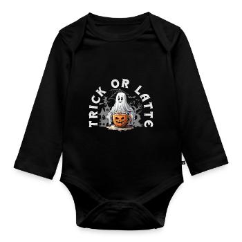 Coffee Latte Lover Ghost Halloween Spooky Season - Organic Longsleeve Baby Bodysuit - black - Front