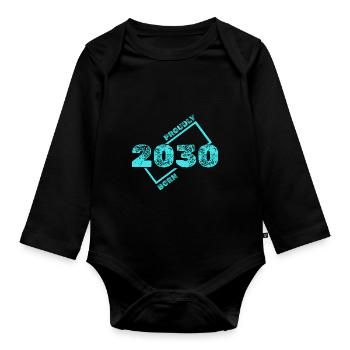 Born in 2030 - Organic Longsleeve Baby Bodysuit - black - Front
