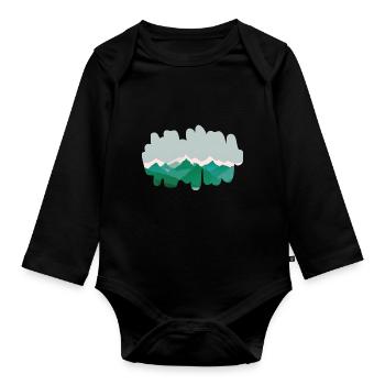 Forest mountains in the morning mist - Organic Longsleeve Baby Bodysuit - black - Front
