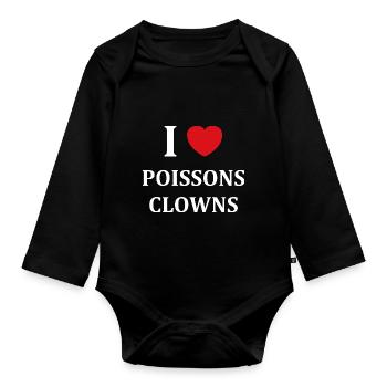 Humour petit poisson clown - Body Bébé bio manches longues - noir - Devant