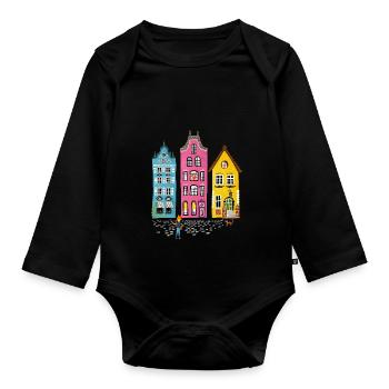 Illustration rétro vintage musicien amoureux - Body Bébé bio manches longues - noir - Devant