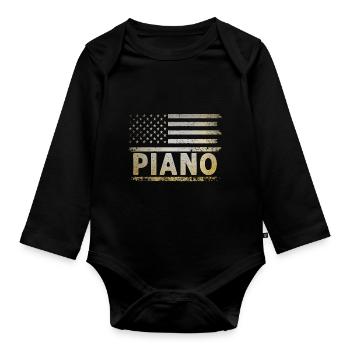 American Flag Piano Keys USA Pianist Keyboardist P - Organic Longsleeve Baby Bodysuit - black - Front