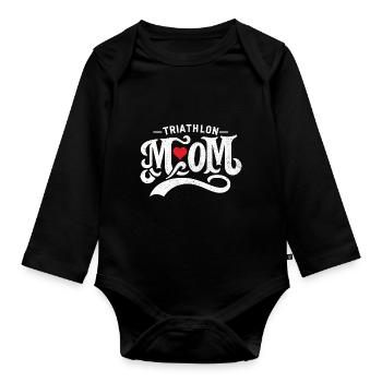 Triathlon Mama Schwimmen Rad Laufen Triathletin Mutter - Baby Bio-Langarm-Body - Schwarz - Vorne
