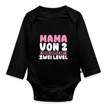 Mom of 2 children - Organic Longsleeve Baby Bodysuit - black - Front