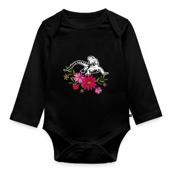Bearded Dragon With Flowers - Organic Longsleeve Baby Bodysuit - black - Front