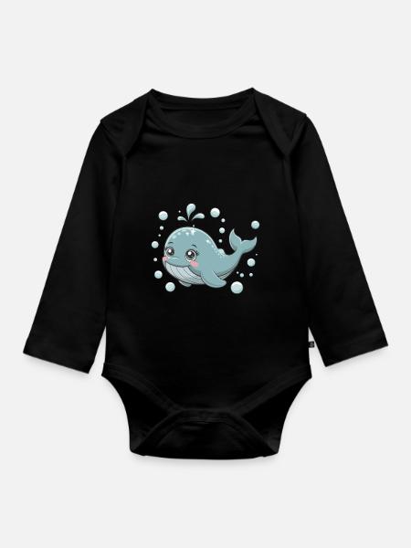 Niedlicher Wal für ein Kind - Baby Bio-Langarm-Body - Schwarz