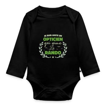 Fier d’être Opticien et Passionné de la Randonnée - Body Bébé bio manches longues - noir - Devant