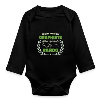 Fier d’être Graphiste et Passionné de la Randonnée - Body Bébé bio manches longues - noir - Devant