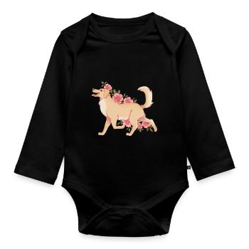 Golden Retriever Dog Flowers Beautiful Dog Trainer - Organic Longsleeve Baby Bodysuit - black - Front