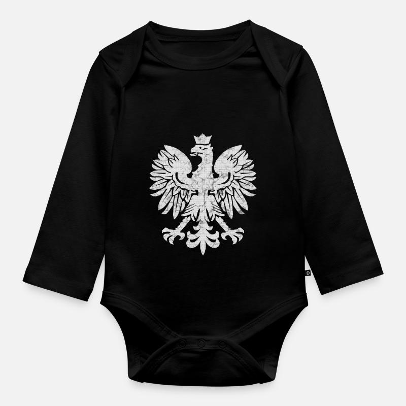 Polish Flag Eagle - Organic Longsleeve Baby Bodysuit - black
