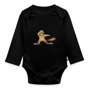 dabbender Bieber dabbing Dab Tanz Geschenk - Baby Bio-Langarm-Body - Schwarz - Vorne