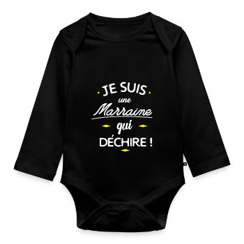Un marraine qui déchire ! - Body Bébé bio manches longues - noir - Devant