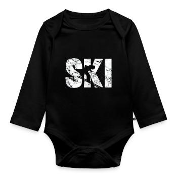 To ski - Organic Longsleeve Baby Bodysuit - black - Front