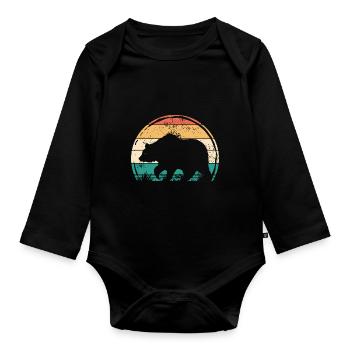 Bear animal wilderness bears daddy bear mom bear wild animal - Organic Longsleeve Baby Bodysuit - black - Front