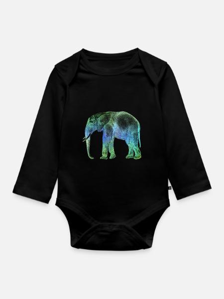 Elefant Afrika - Baby Bio-Langarm-Body - Schwarz