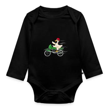 Duck Riding Motorbike - Organic Longsleeve Baby Bodysuit - black - Front