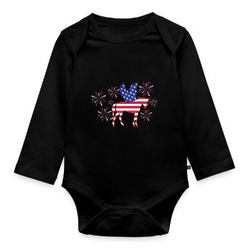 Einhorn Pferd WoKids 4. Juli - Baby Bio-Langarm-Body - Schwarz - Vorne