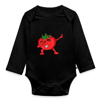 Lustiges Tomaten-Outfit - Baby Bio-Langarm-Body - Schwarz - Vorne