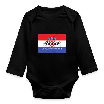 Zagreb - Hauptstadt mit GPS & Flagge - Baby Bio-Langarm-Body - Schwarz - Vorne