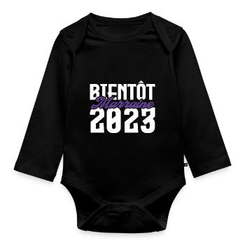 Cadeau Annonce grossesse bientôt Marraine 2023. - Body Bébé bio manches longues - noir - Devant