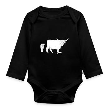 Scottish Highland cattle with veal lineart - Organic Longsleeve Baby Bodysuit - black - Front