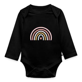 Arc-en-ciel pastel - Body Bébé bio manches longues - noir - Devant