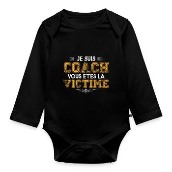 Coach Sportif humour coach sportif Entraineur !! - Body Bébé bio manches longues - noir - Devant