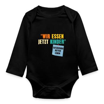Wir Essen Jetzt Kinder Satzzeichen Retten Leben - Baby Bio-Langarm-Body - Schwarz - Vorne