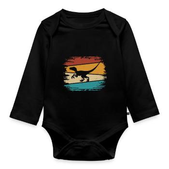 Velociraptor Dino Dinosaurier - Baby Bio-Langarm-Body - Schwarz - Vorne