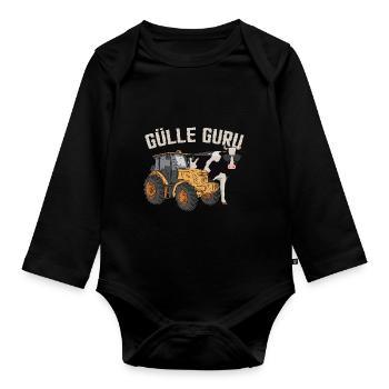 Cow Tractor Funny Farmer Manure - Organic Longsleeve Baby Bodysuit - black - Front