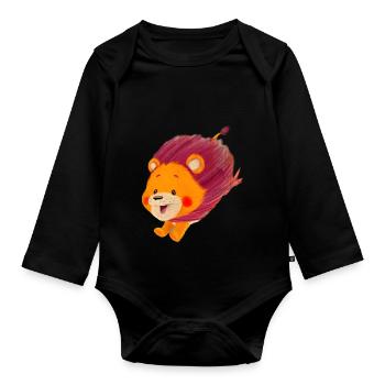 Lio Löwe springt - Baby Bio-Langarm-Body - Schwarz - Vorne