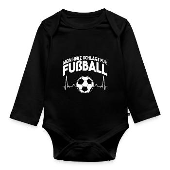 Mein Herz Schlägt Für Fußball - Baby Bio-Langarm-Body - Schwarz - Vorne