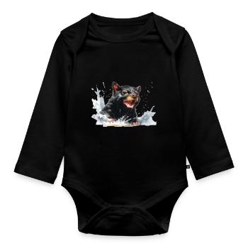 Tasmanian devil in the water - Organic Longsleeve Baby Bodysuit - black - Front