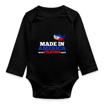 Made in America with Filipino parts - Organic Longsleeve Baby Bodysuit - black - Front