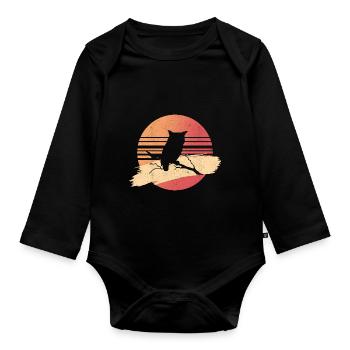 Retro Owl Birds Of Prey Nocturnal Bird - Baby Bio-Langarm-Body - Schwarz - Vorne