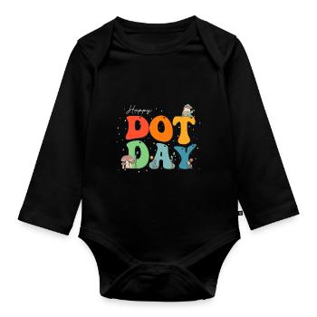 Happy Dot Day Groovy Hippie Gnome Mushroon Flowers - Organic Longsleeve Baby Bodysuit - black - Front