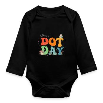 Happy Dot Day Hippie Flowers Gnome Mushroon Groovy - Organic Longsleeve Baby Bodysuit - black - Front