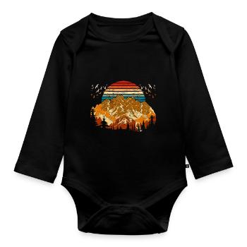 Forest Mountains Gift Retro Sunset Nature - Organic Longsleeve Baby Bodysuit - black - Front