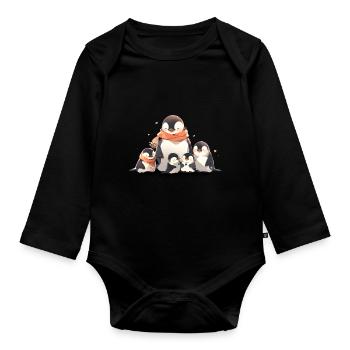 Penguin Family - Organic Longsleeve Baby Bodysuit - black - Front