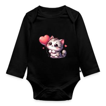 Chat Ballon Animaux - Body Bébé bio manches longues - noir - Devant