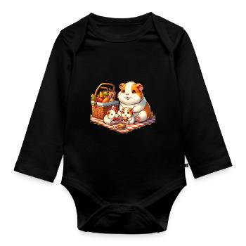 Meerschweinchen Familie Picknick im Freien - Baby Bio-Langarm-Body - Schwarz - Vorne
