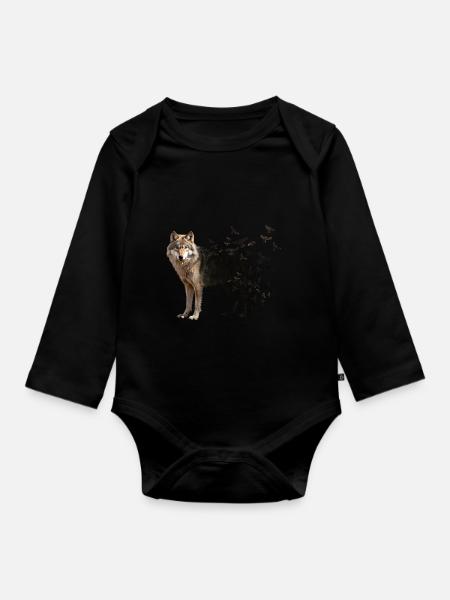 Wolf - Baby Bio-Langarm-Body - Schwarz