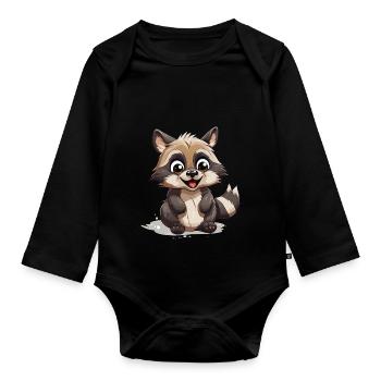 Waschbär Logo Niedlicher Waschbär - Baby Bio-Langarm-Body - Schwarz - Vorne